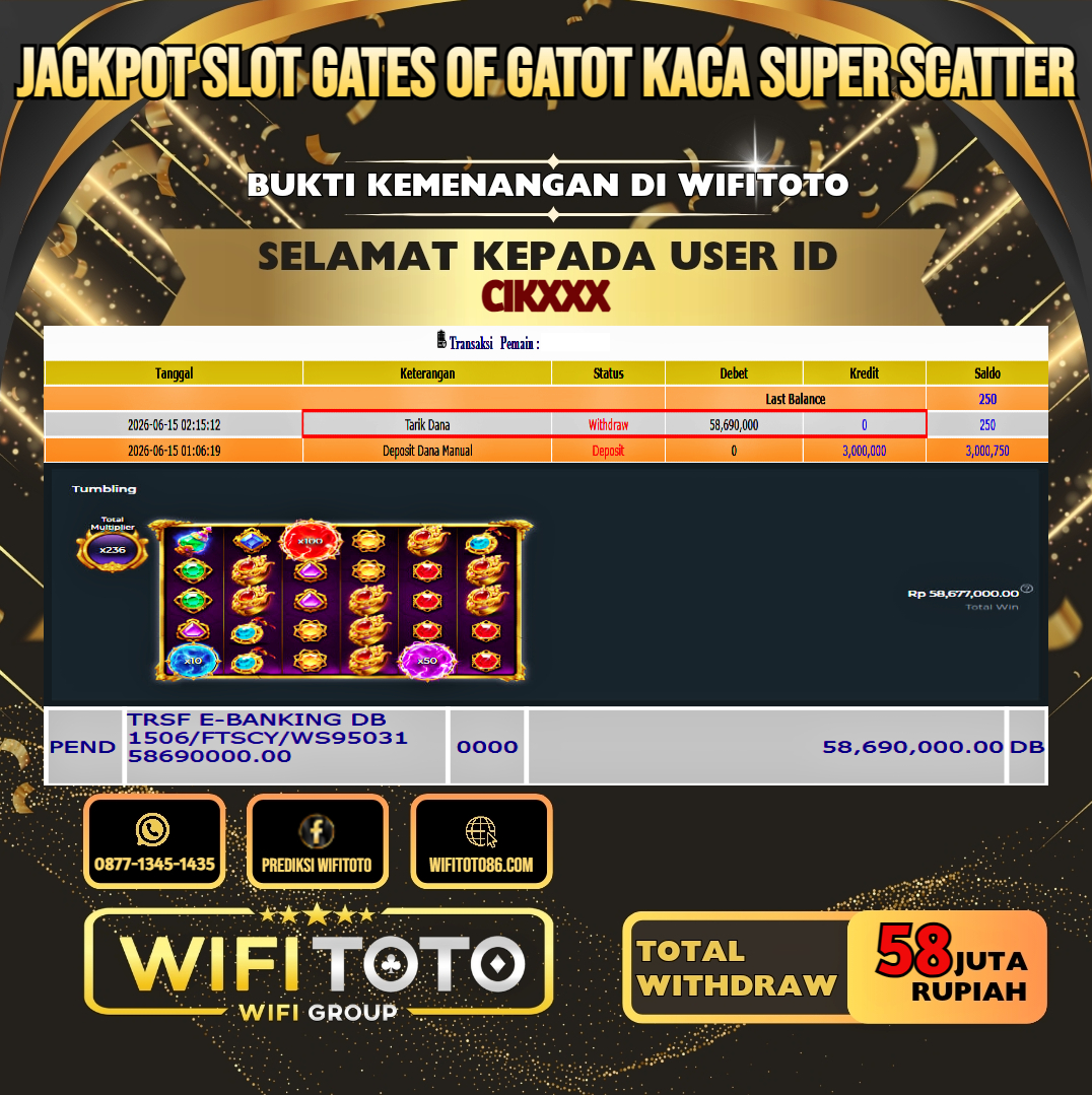WIFITOTO JACKPOT SLOT GATES OF GATOT KACA SUPER SCATTER RP.58.000.000.,-LUNAS USER ID : CIK***