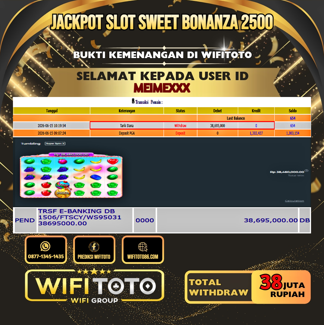 WIFITOTO JACKPOT SLOT SWEET BONANZA 2500 RP.38.000.000.,-LUNAS USER ID : MEIME***