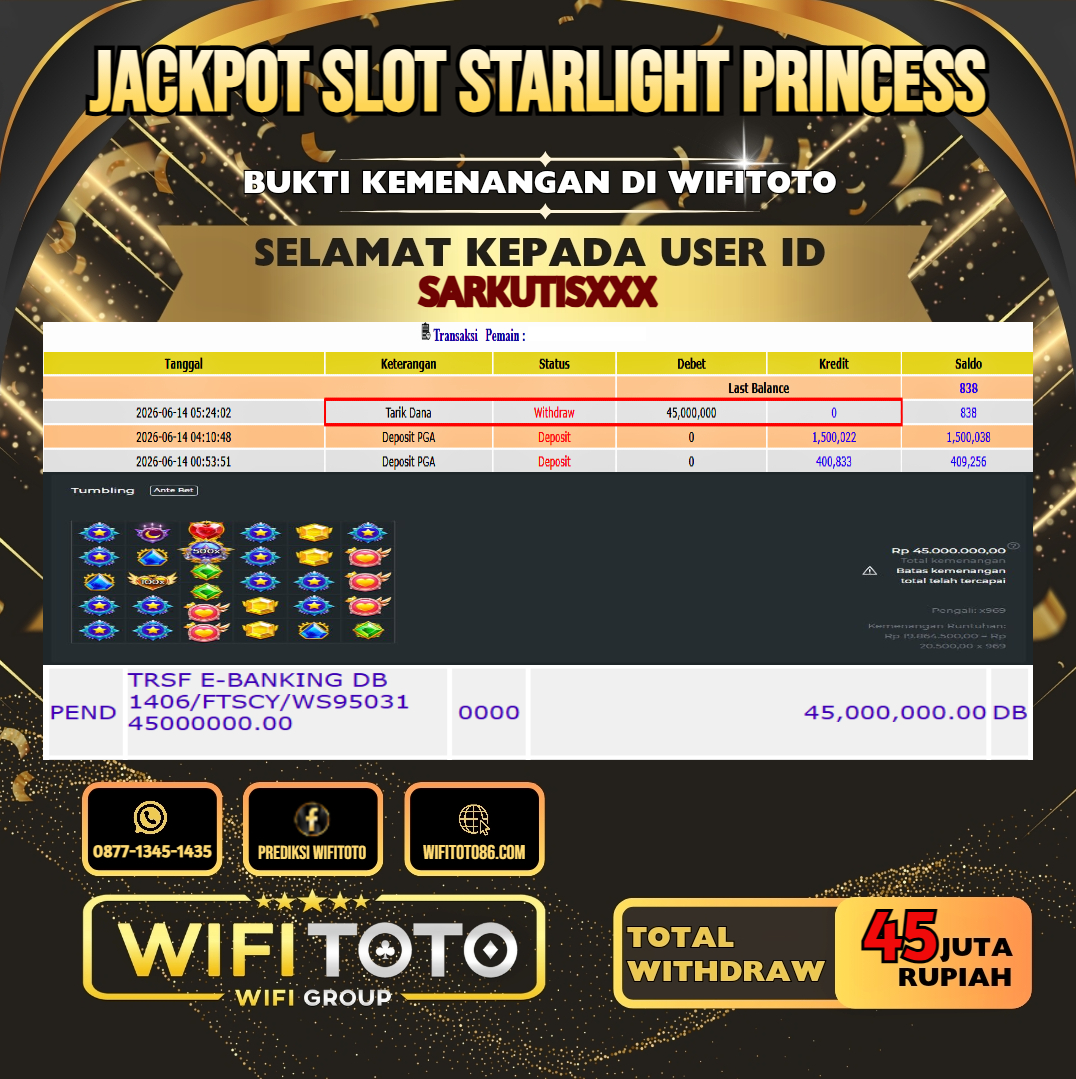 WIFITOTO JACKPOT SLOT STARLIGHT PRINCESS RP.45.000.000.,-LUNAS USER ID : SARKUTIS***